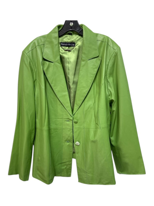 Pamela McCoy Size 3 Green Leather Long Sleeve 2 button Blazer Coat Green / 3