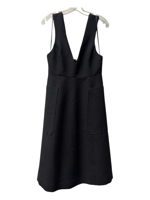 Free People Size 6 Black Polyester Plunge Neck Back Zip Sleeveless Pockets Dress Black / 6