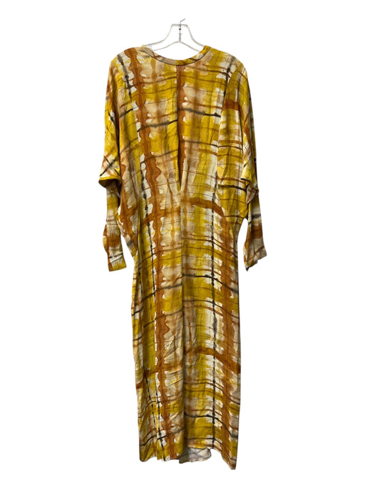 Zara Size Medium Rust, Yellow & Brown Viscose Tye Dye Long Dolman Sleeve Dress Rust, Yellow & Brown / Medium