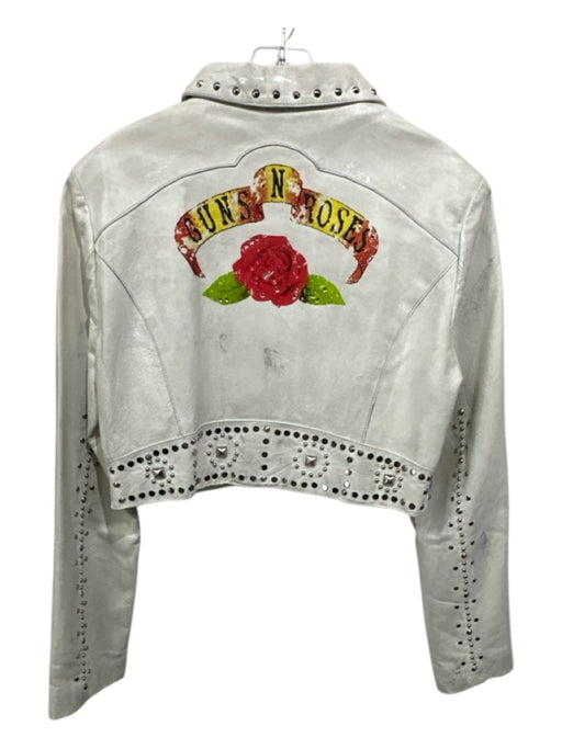 Wilson's Leather Size L White, Silver & Red Leather Weathered Studded Jacket White, Silver & Red / L