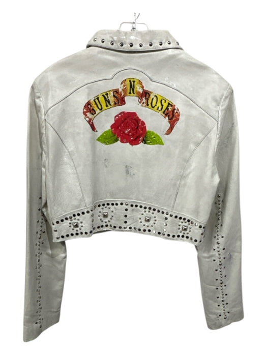 Wilson's Leather Size L White, Silver & Red Leather Weathered Studded Jacket White, Silver & Red / L