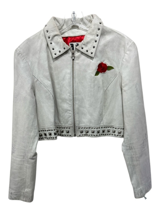 Wilson's Leather Size L White, Silver & Red Leather Weathered Studded Jacket White, Silver & Red / L
