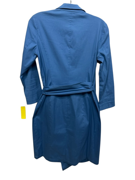 Lafayette 148 Size 4 Blue Cotton & Polyamide Wrap Tie Detail 3/4 Sleeve Dress Blue / 4
