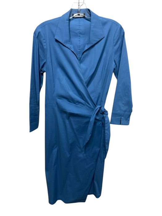 Lafayette 148 Size 4 Blue Cotton & Polyamide Wrap Tie Detail 3/4 Sleeve Dress Blue / 4