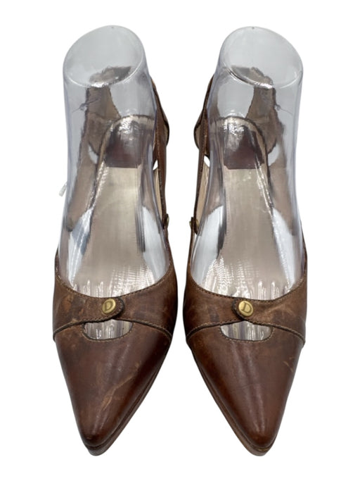 Christian Dior Shoe Size 38.5 Brown Leather Gold hardware Cut Outs Pumps Brown / 38.5
