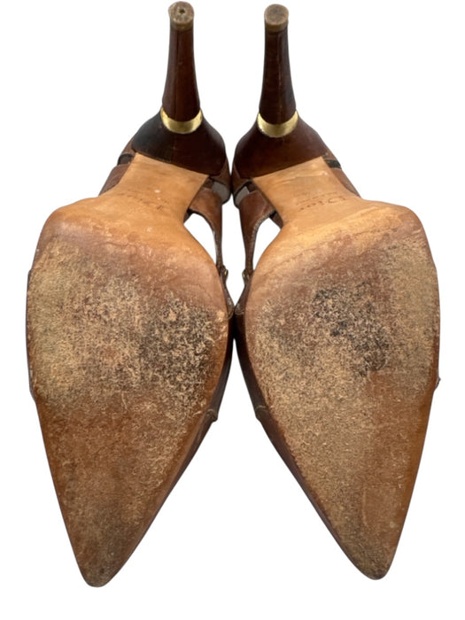 Christian Dior Shoe Size 38.5 Brown Leather Gold hardware Cut Outs Pumps Brown / 38.5