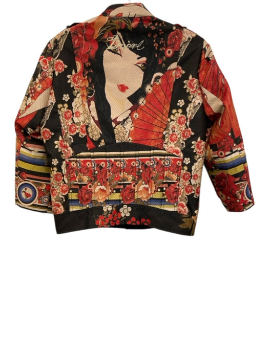Desigual Size 42 Red, Black & Multi Polyester Jacquard Asymmetric Zip Jacket Red, Black & Multi / 42