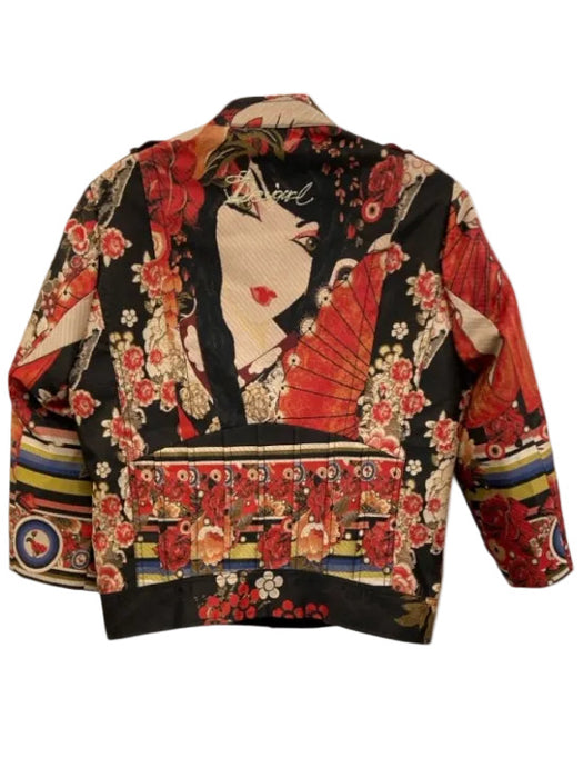 Desigual Size 42 Red, Black & Multi Polyester Jacquard Asymmetric Zip Jacket Red, Black & Multi / 42