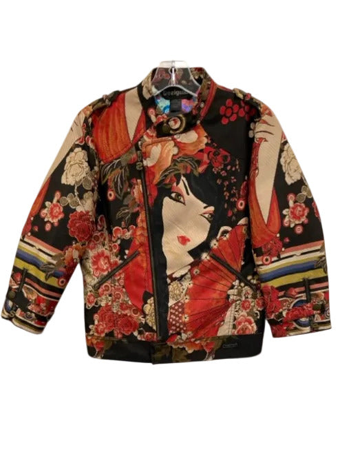 Desigual Size 42 Red, Black & Multi Polyester Jacquard Asymmetric Zip Jacket Red, Black & Multi / 42