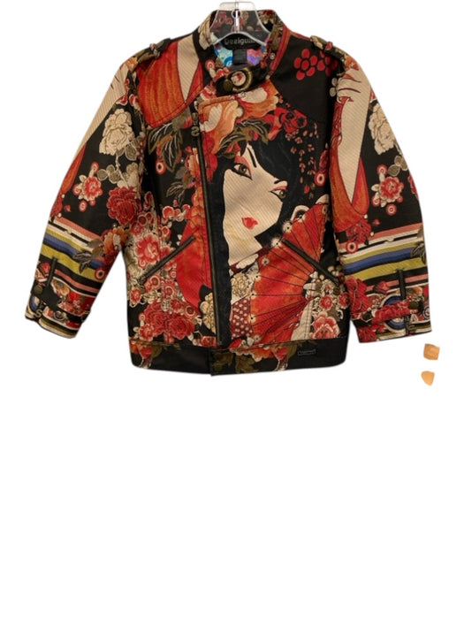 Desigual Size 42 Red, Black & Multi Polyester Jacquard Asymmetric Zip Jacket Red, Black & Multi / 42