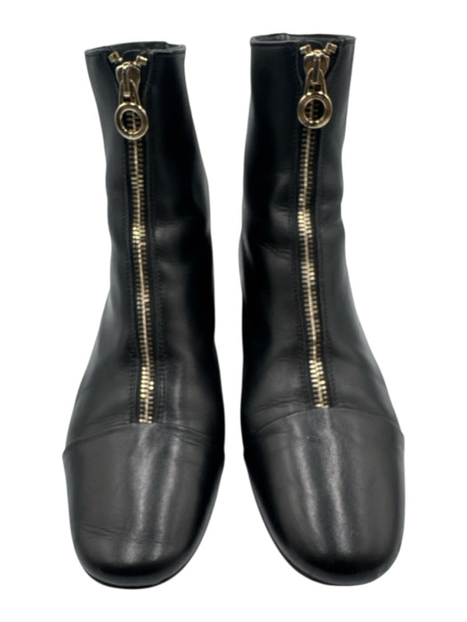 Napoleoni Shoe Size 39 Black Leather Zip Close Block Heel Round Toe Booties Black / 39