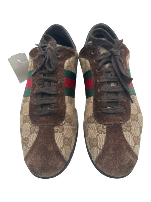 Gucci Shoe Size 8 Brown Print Canvas & Suede Guccisima Web Stripe Sneakers Brown Print / 8