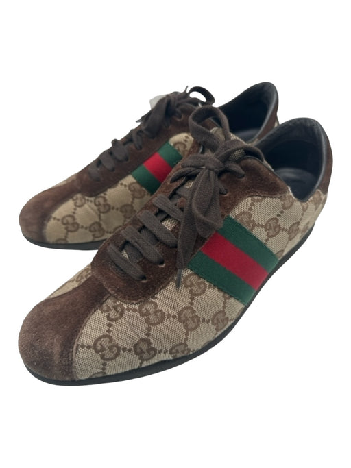 Gucci Shoe Size 8 Brown Print Canvas & Suede Guccisima Web Stripe Sneakers Brown Print / 8