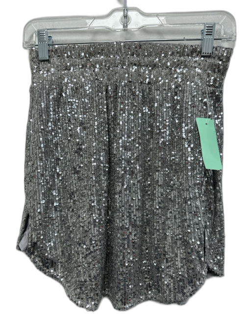 Free People Size XS Silver Polyester Blend Elastic Waistband Sequined Mini Skirt Silver / XS