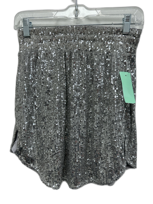 Free People Size XS Silver Polyester Blend Elastic Waistband Sequined Mini Skirt Silver / XS