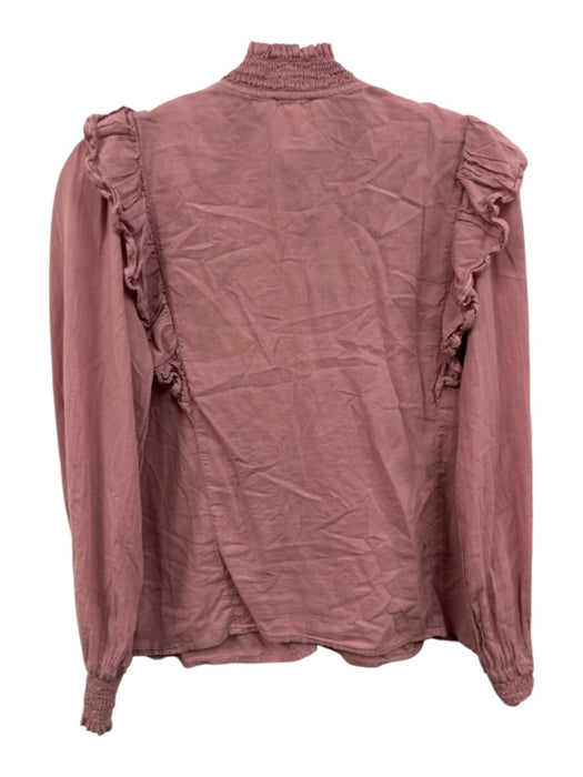 Sezane Size 34 Dusty Pink Cotton Long Balloon Sleeve Button Front High Neck Top Dusty Pink / 34