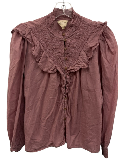 Sezane Size 34 Dusty Pink Cotton Long Balloon Sleeve Button Front High Neck Top Dusty Pink / 34