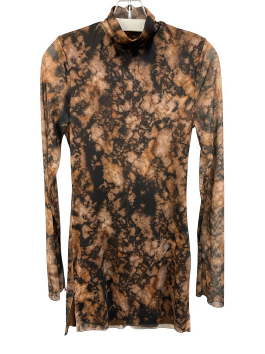 runaway Size 4 Brown & Black Polyester Blend Acid Splash Mesh Overlay Dress Brown & Black / 4