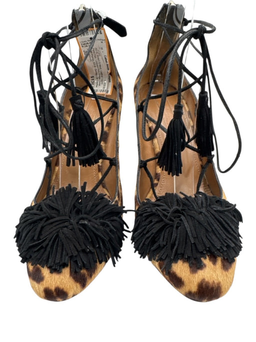 Aquazzura Shoe Size 36 Brown & Black Leather Upper Pony Hair Leopard Print Pumps Brown & Black / 36