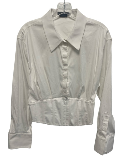 Alice + Olivia Size 12 White Cotton Blend Button Front Long Sleeve corset Top White / 12
