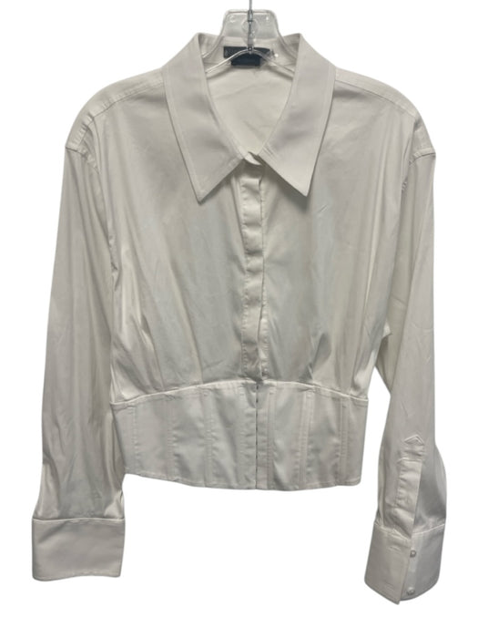 Alice + Olivia Size 12 White Cotton Blend Button Front Long Sleeve corset Top White / 12