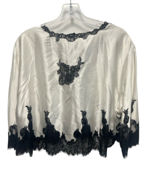 Alice + Olivia Size M White & Black Viscose Blend Lace Tie Front Satin Jacket White & Black / M