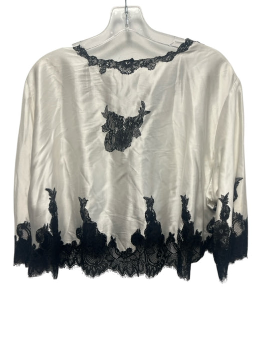 Alice + Olivia Size M White & Black Viscose Blend Lace Tie Front Satin Jacket White & Black / M
