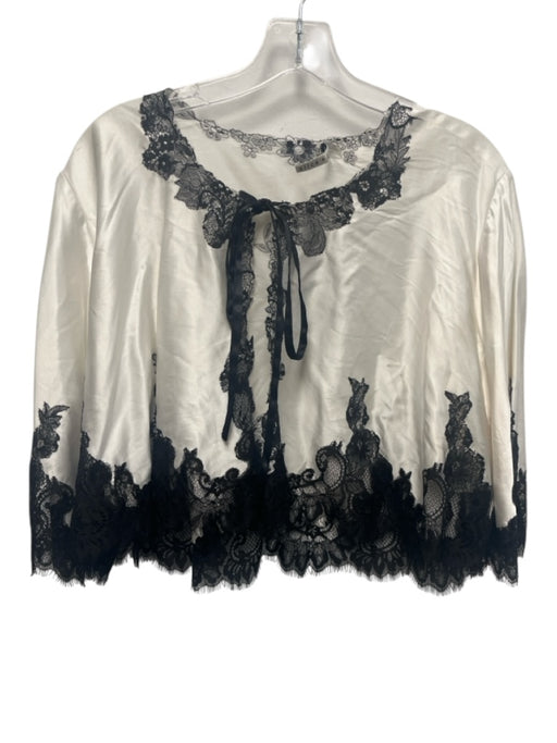 Alice + Olivia Size M White & Black Viscose Blend Lace Tie Front Satin Jacket White & Black / M