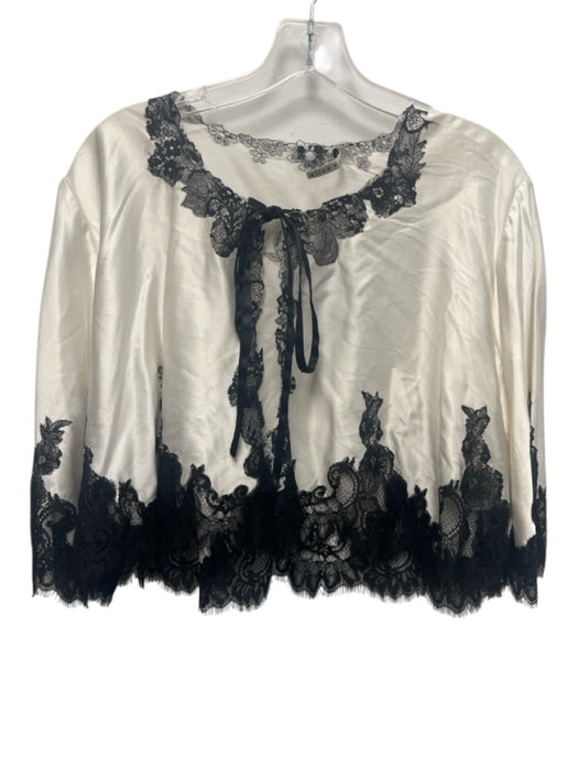 Alice + Olivia Size M White & Black Viscose Blend Lace Tie Front Satin Jacket White & Black / M