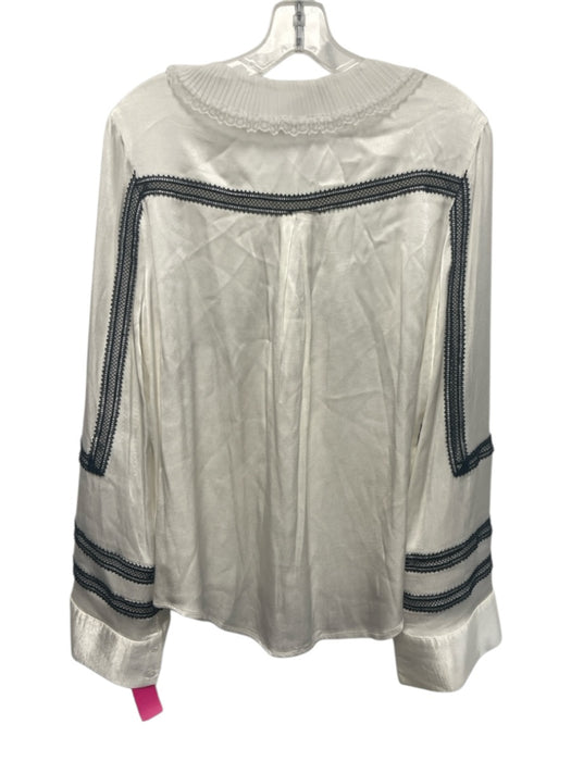 Self Portrait Size 10 White Viscose Lace Detail 1/2 Button Satin Collared Top White / 10