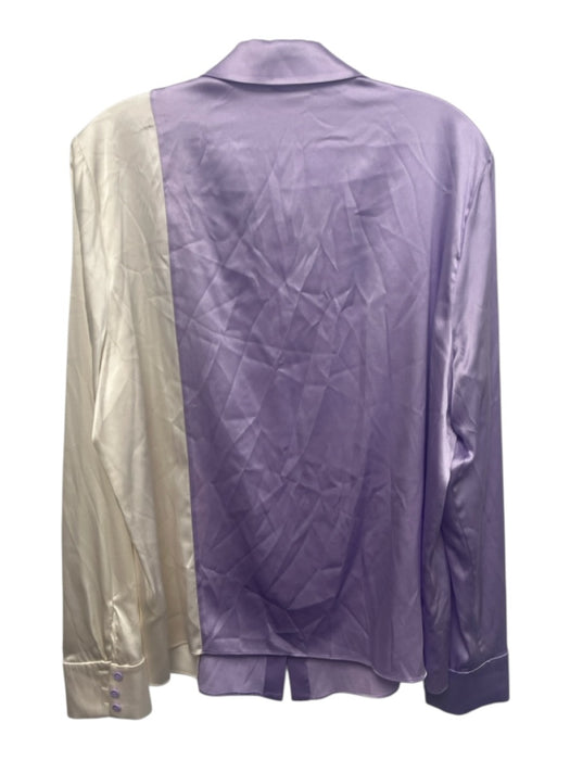 Alice + Olivia Size XL Purple & White Silk Blend Color Block Button Front Top Purple & White / XL
