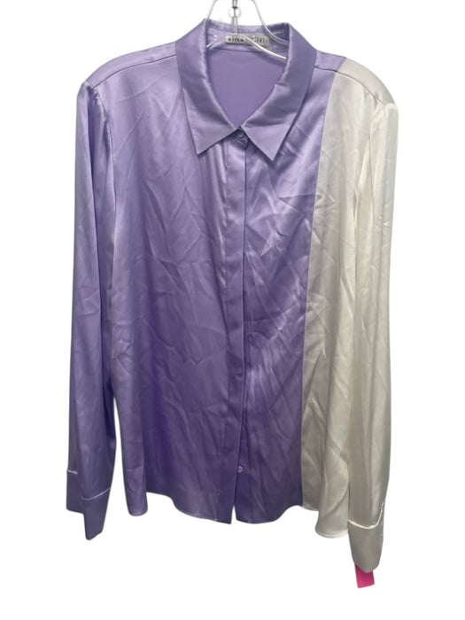 Alice + Olivia Size XL Purple & White Silk Blend Color Block Button Front Top Purple & White / XL