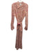 Misa Size L Pink & Multi Rayon Blend Button Front Long Sleeve Tie Belt Dress Pink & Multi / L