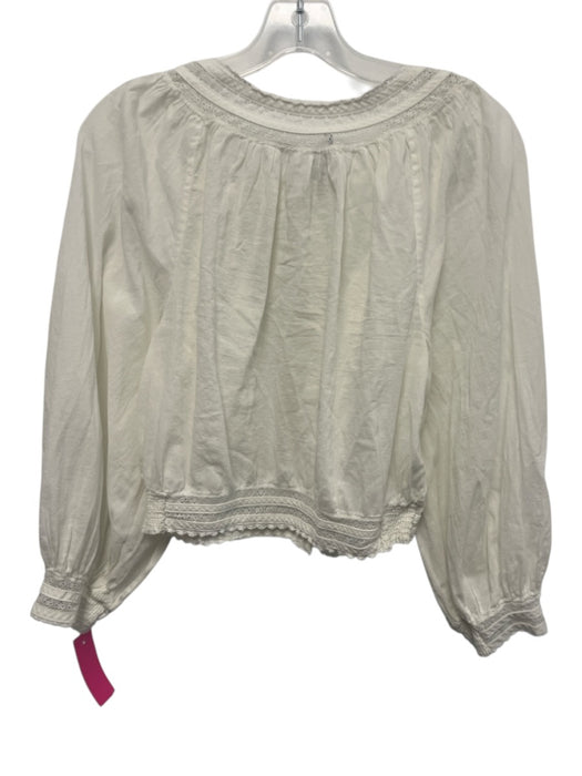 Alice + Olivia White Cotton Blend Button Front Lace Detail Top White
