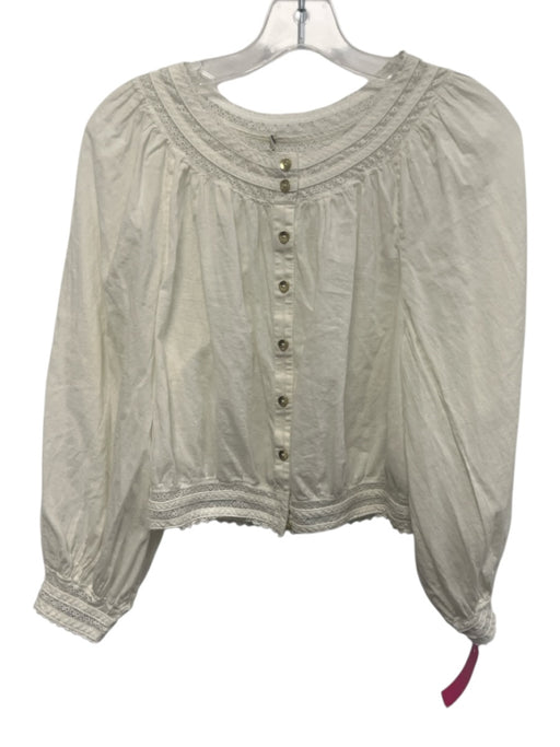 Alice + Olivia White Cotton Blend Button Front Lace Detail Top White
