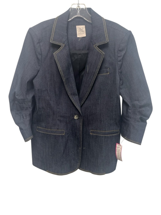 Cinq a Sept Size Est M Navy Cotton Blend Lapels One Button Long Sleeve Blazer Navy / Est M