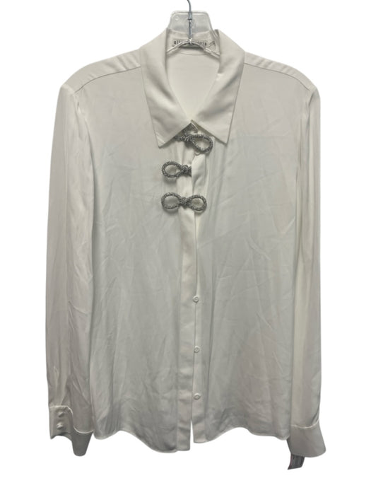 Alice + Olivia Size L White Viscose Bedazzled Bow Detail Button Front Top White / L