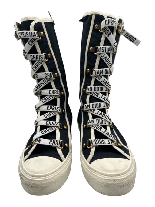 Christian Dior Shoe Size 39 Navy Canvas High Top lace up Rubber Outsole Shoes Navy / 39