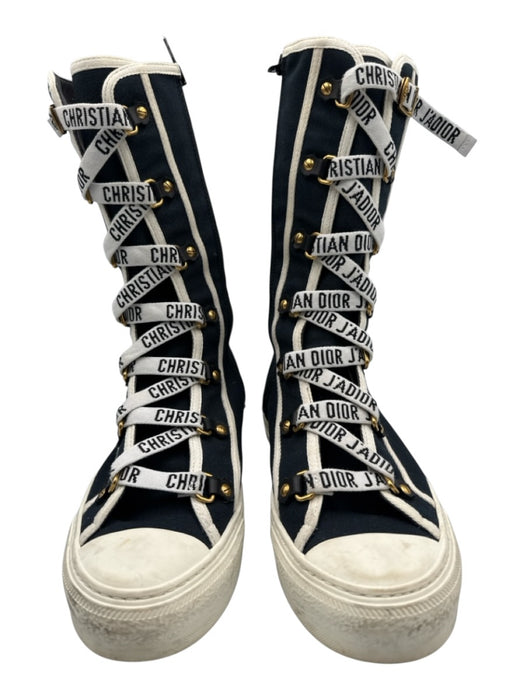 Christian Dior Shoe Size 39 Navy Canvas High Top lace up Rubber Outsole Shoes Navy / 39