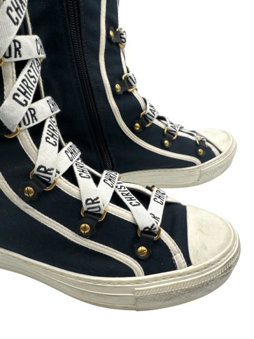 Christian Dior Shoe Size 39 Navy Canvas High Top lace up Rubber Outsole Shoes Navy / 39