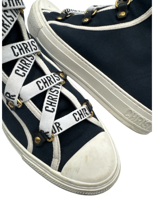 Christian Dior Shoe Size 39 Navy Canvas High Top lace up Rubber Outsole Shoes Navy / 39