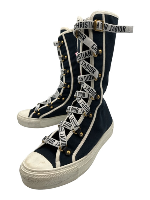 Christian Dior Shoe Size 39 Navy Canvas High Top lace up Rubber Outsole Shoes Navy / 39