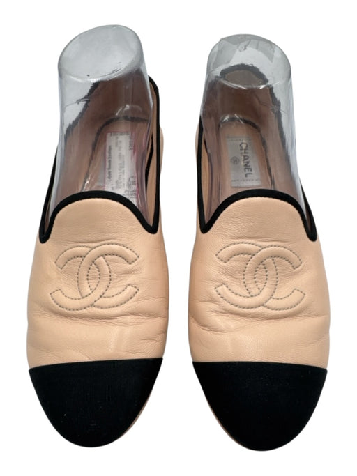Chanel Shoe Size 39.5 Pink & Black Leather Flat Cap Toe CC Logo Shoes Pink & Black / 39.5