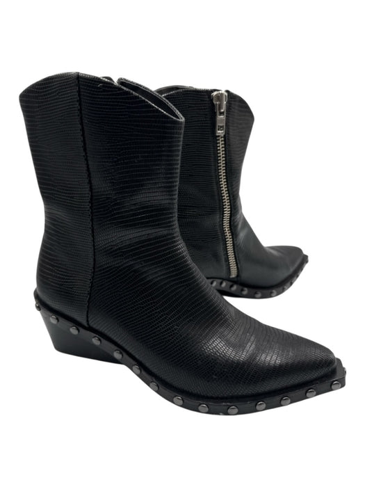 Rag & Bone Shoe Size 38.5 Black Calfskin Leather Lizard Embossed Wedge Boots Black / 38.5