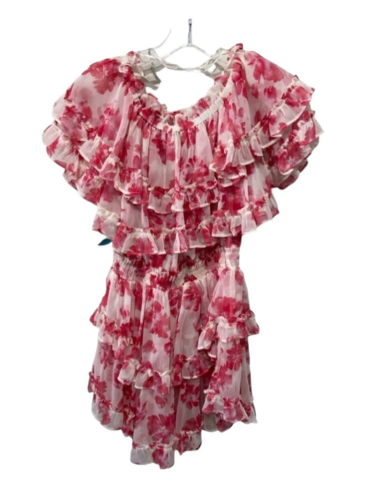 Misa Size XS Red & Pink Polyester Floral Ruffle Off Shoulder Elastic Waist Dress Red & Pink / XS