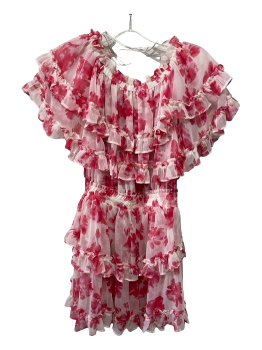 Misa Size XS Red & Pink Polyester Floral Ruffle Off Shoulder Elastic Waist Dress Red & Pink / XS