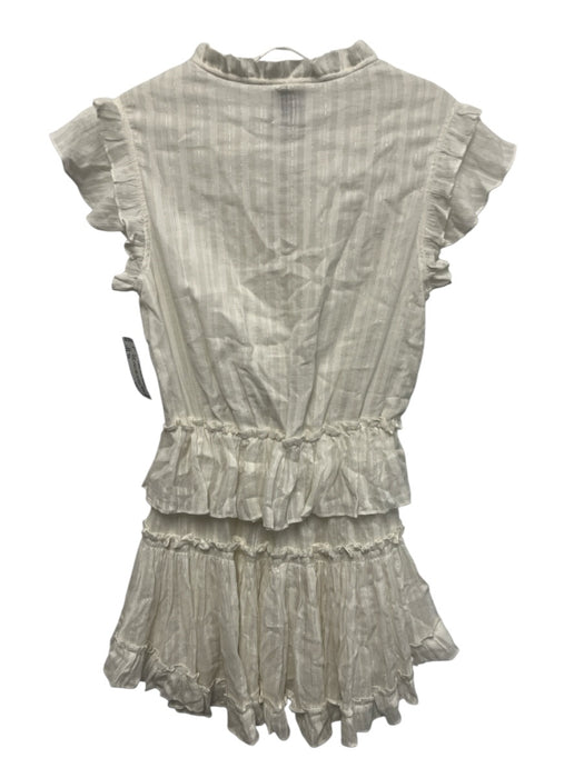 Misa Size XS White Cotton Ruffle Cap Sleeve Metallic Thread V Neck Midi Dress White / XS