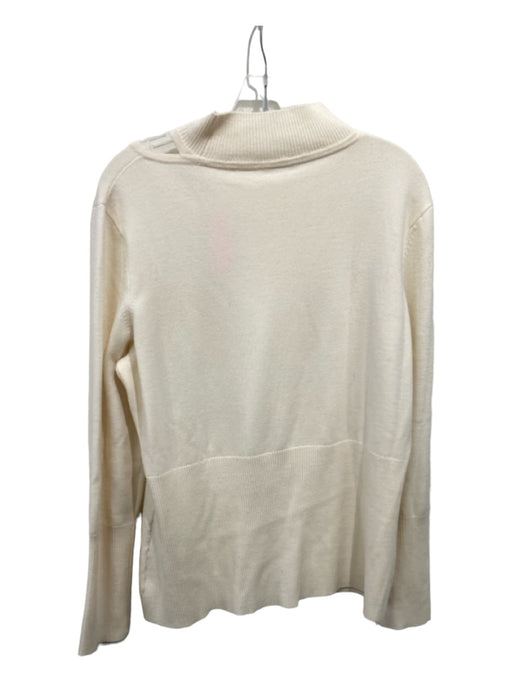 Elie Tahari Size XL Cream Wool Ribbed Knit Mock Neck Long Sleeve Cut Out Sweater Cream / XL