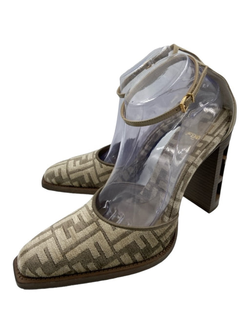 Fendi Shoe Size 41 Brown & Beige Canvas Pointed Square Toe Monogram Pumps Brown & Beige / 41