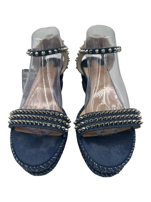 Christian Louboutin Shoe Size 41 Blue & Beige Denim Studded Open Toe Espadrille Blue & Beige / 41